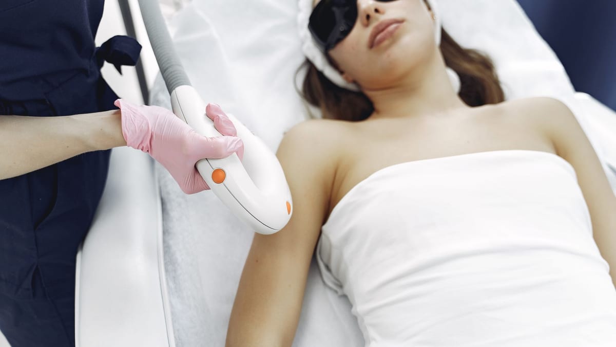 A laser hair removal device in a clinic treatment room