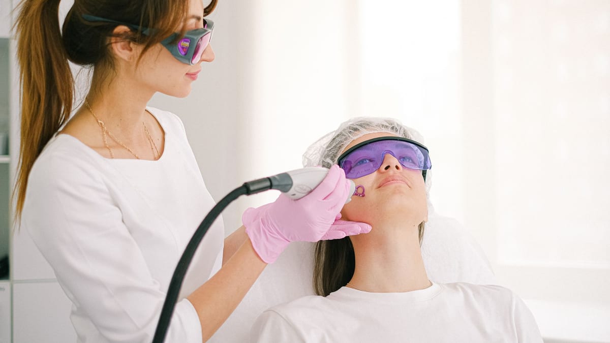 A clinic treatment room set up for a skin treatment