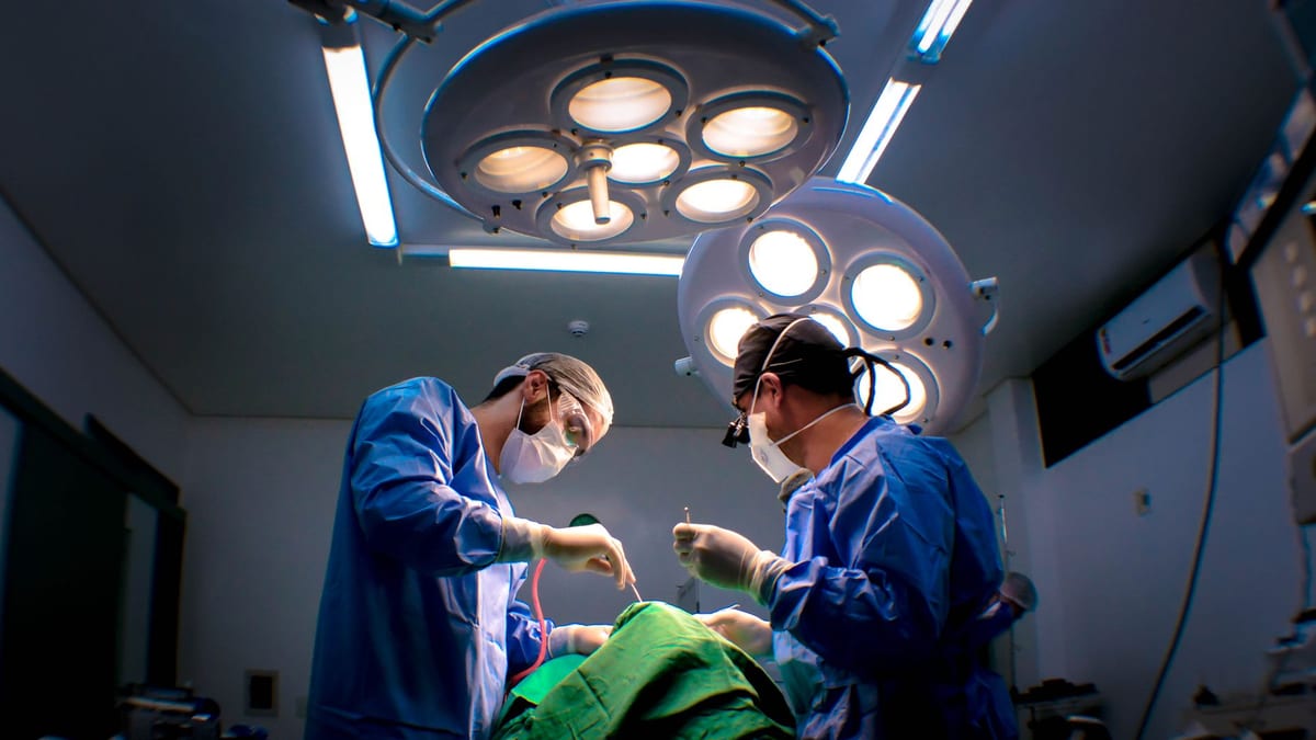 An operating room under surgical lights
