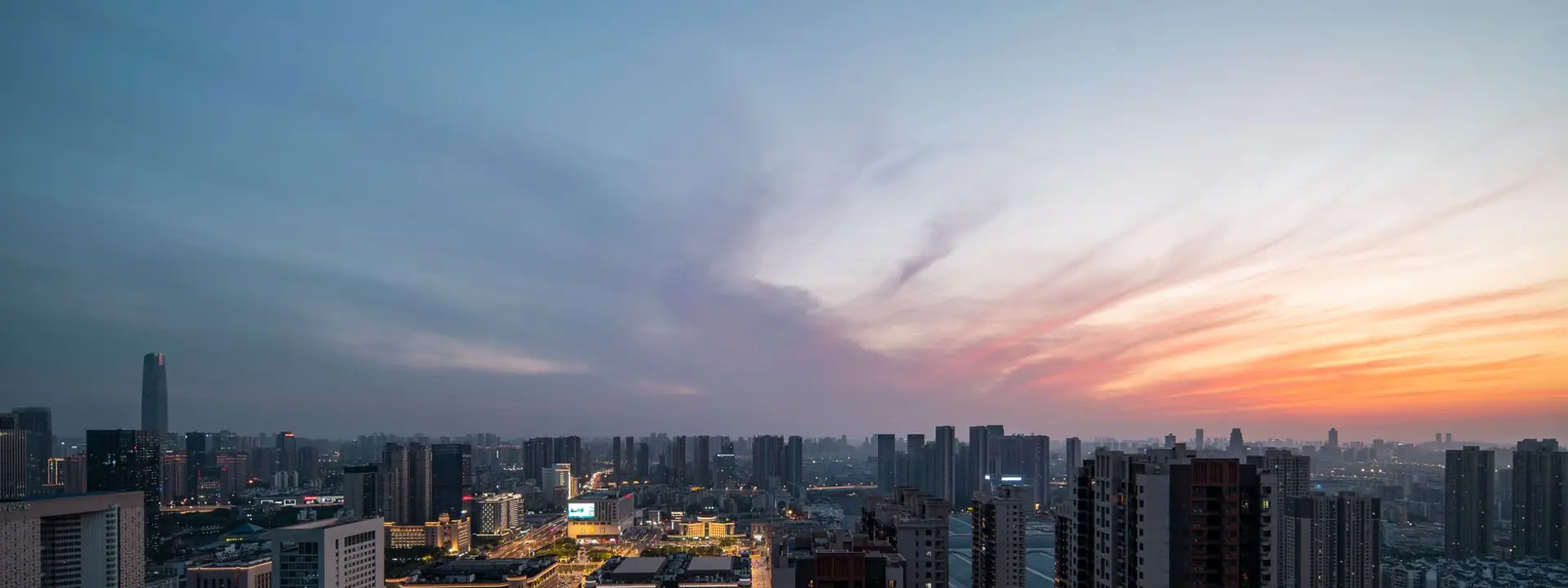 City skyline at dusk